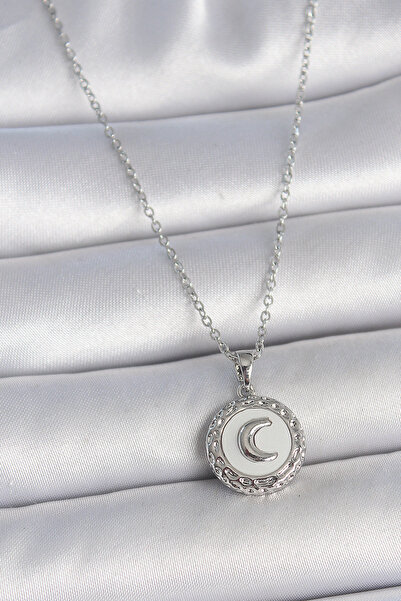 OGHAMAY 316L Steel Silver Color Chain White Enamel Crescent Embroidered Medal...