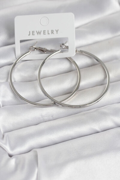 OGHAMAY Silver Color Brass Cornered Edge Hoop 54 mm Women's Earrings