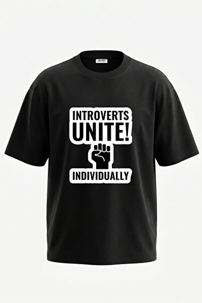 Anetos Tricou oversize negru din bumbac cu imprimeu pe spate Introverts Unite...