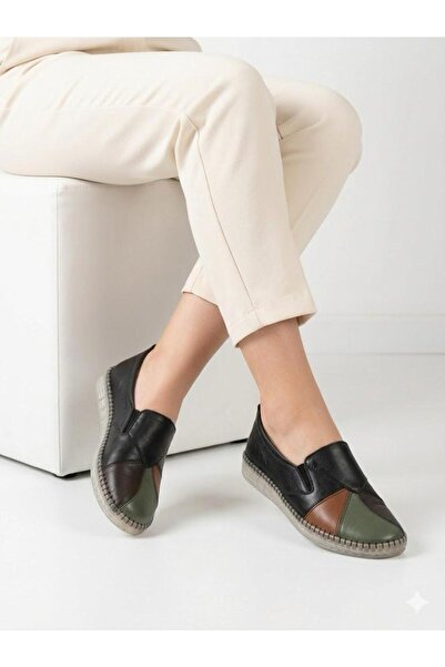 Lütfi Women's Black Genuine Leather Orthopedic Soft Sole Casual Shoes