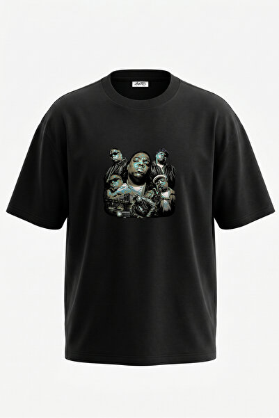 Anetos Tricou oversize negru din bumbac cu imprimeu pe spate The Notorious BI...