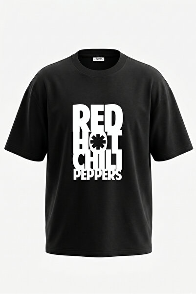 Anetos Tricou oversize negru din bumbac cu imprimeu pe spate Red Hot Chili Pe...
