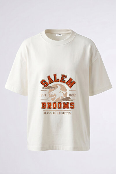 Anetos Tricou oversize alb din bumbac cu imprimeu pe spate Salem Witch Design