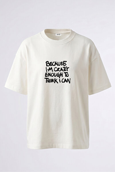 Anetos Crazy Enough Quote Design Back Printed Cotton White Oversize T-Shirt