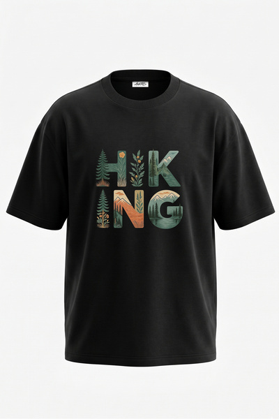 Anetos Tricou oversize negru din bumbac cu imprimeu pe spate, design Hiking M...