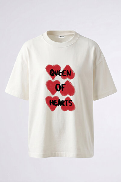 Anetos Tricou oversize alb din bumbac cu imprimeu la spate Queen of Hearts De...