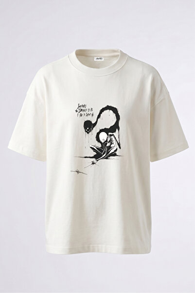 Anetos Tricou supradimensionat alb din bumbac, cu imprimeu pe spate, cu desig...