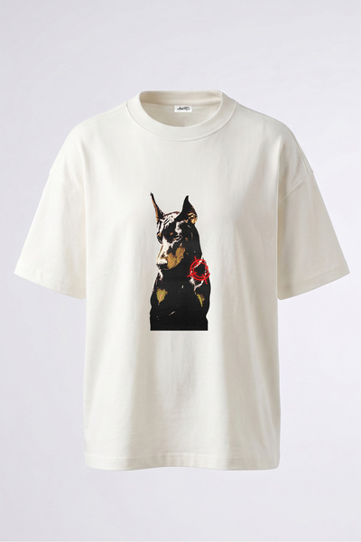 Anetos Doberman dizajn sa ciljnim motivom, pamučna bela majica sa zadnjim pri...