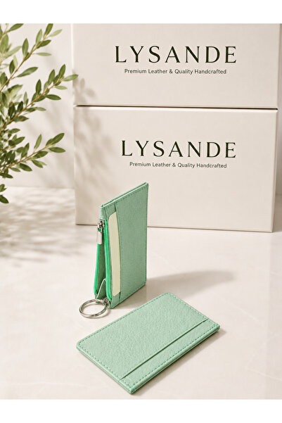 Lysande محفظة حاملة بطاقات من الجلد الأصلي مزودة بسحاب وحامل مفاتيح، تصميم نح...