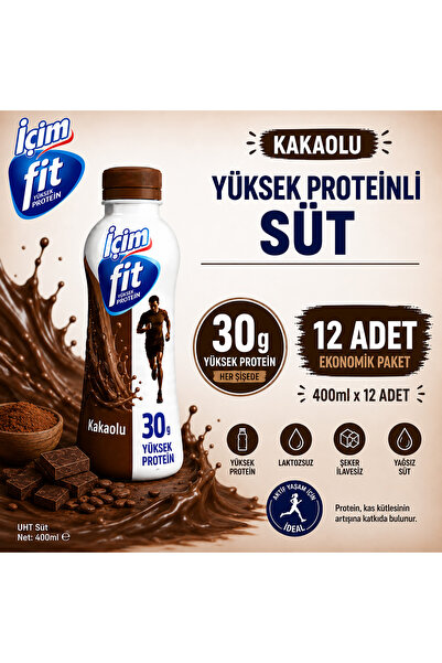 İçim Fit Yüksek Proteinli Laktozsuz Kakaolu Süt 400ml x 12 Adet