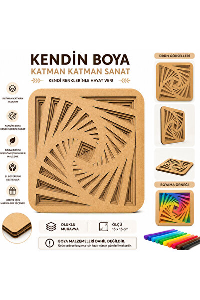 Mutif Kendin Boya Spiral Mandala Boyama Kiti | Katmanlı Oluklu Mukavva Dekora...