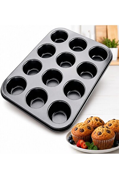 Generic صينية خبز غير لاصقة لـ 12 كوب، صينية كب كيك من الفولاذ الكربوني، آمنة...