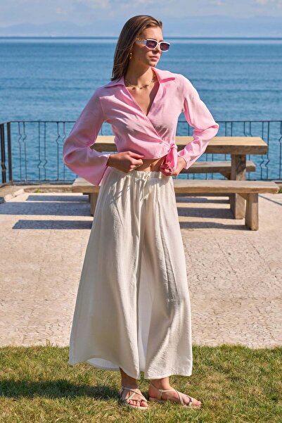 BARRELS AND OIL Women's Tie-Waist Casual Pants - White