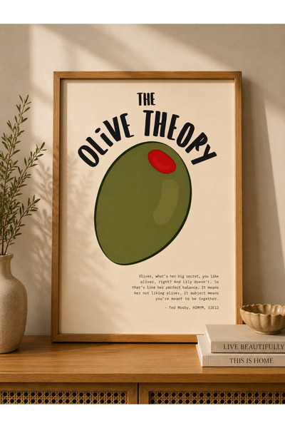 Boho wellness studio The Olive Theory Pop Art Zeytin İllüstrasyonlu Ahşap Çer...