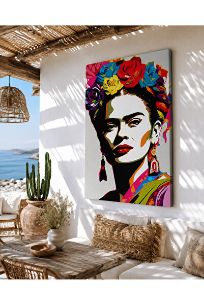 EvimeTablo Frida Kahlo Pop Art Kanvas Tablo – Renkli Modern Kadın Portresi Du...