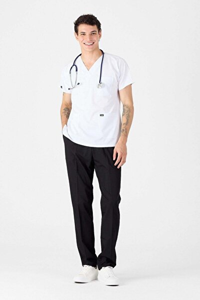 Owlet Medikal Combinație de top alb din Lycra și pantaloni negri pentru scrub...
