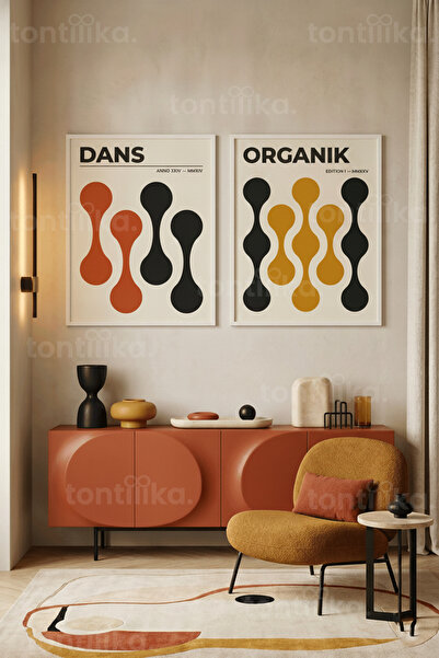 Tontilika Σετ 2 τραπεζιών με ξύλινο πλαίσιο Dynamic Colorful Geometries