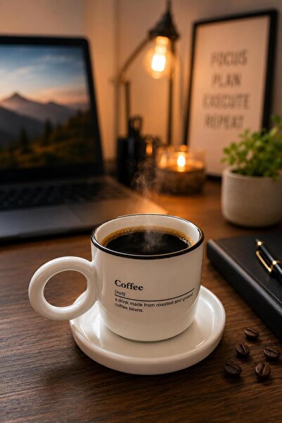 İLİVA Coffee Cup and Saucer Set with Handle Modern Design Coffee Cup Turkish ...