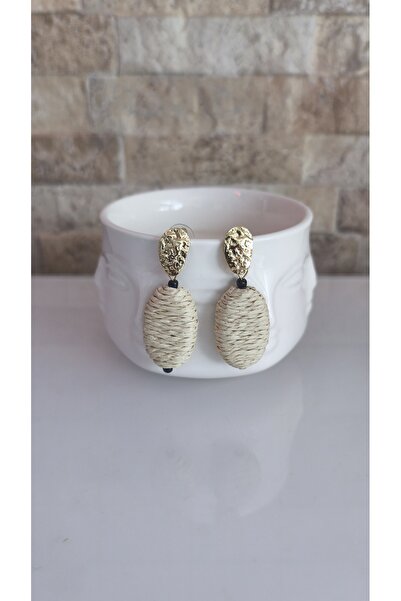 VOBEEYKU Gold Embedded Plate Wicker Wrap Thread Earrings