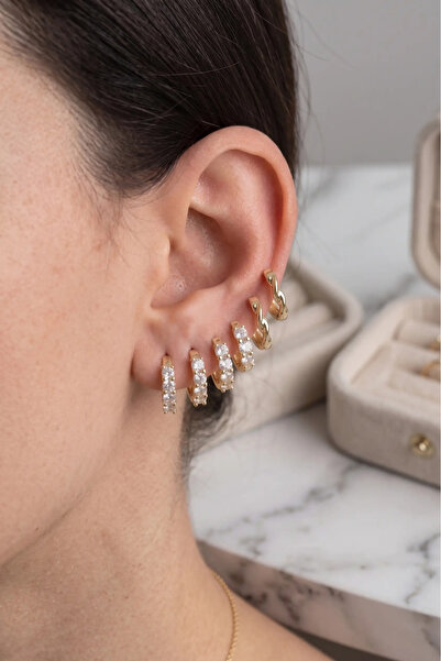 Dorvina Brass Gold Color Zircon Stone 6-Piece Women's Earring Set