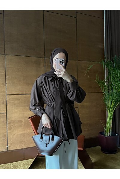 QUWİQ Women's Pleated Front and Waist-Tie Hijab Shirt