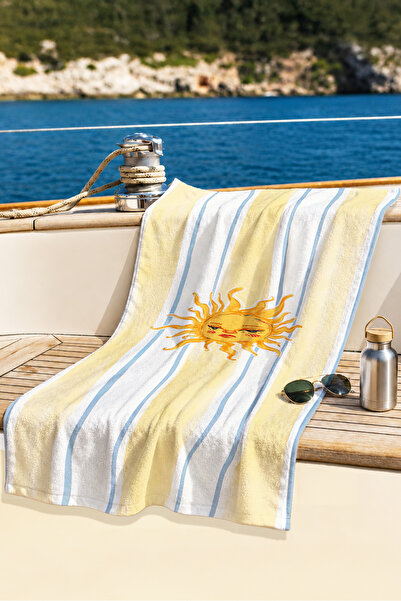 Evimde Bambaşka Peškir za plažu sa prugama u obliku sunca - Mediteranski mors...