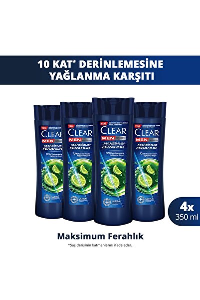 Clear Men Kepeğe Karşı Etkili Şampuan Maksimum Ferahlık 350 ml x4