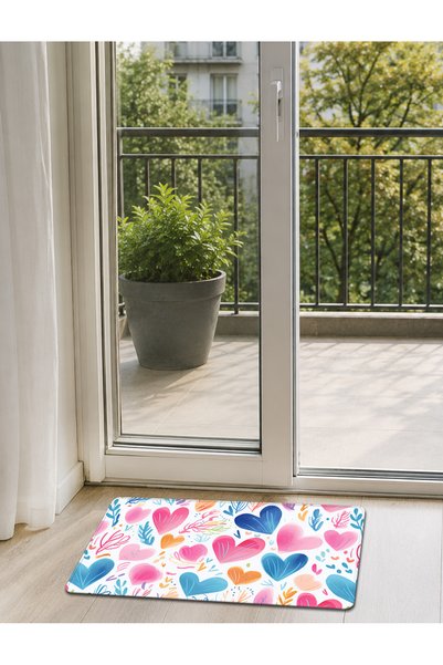 iyi fikirler Heart Patterned Non-Slip Rubber Base with Stitched Edges Bathroom Balcony Kitchen Mat 40X70Cm