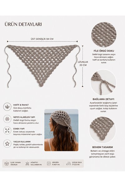 MAJHİ Women's Knitted Mesh Bandana Boho Summer Hair Bandana Beach Bandana
