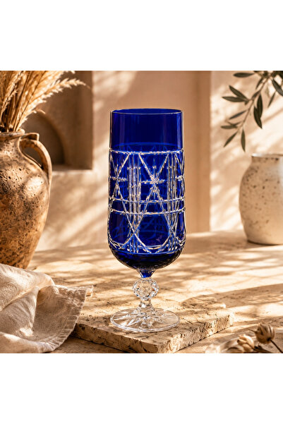crystalex Kristal Kesme Kahve Yanı Su Bardağı Kadeh Seti Mavi 180ML | Kahve Y...