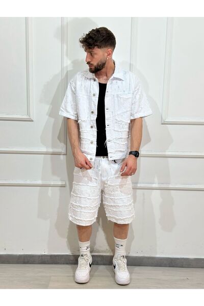 Urban Collection Compleu din bumbac cu rupturi alb Urbancollection