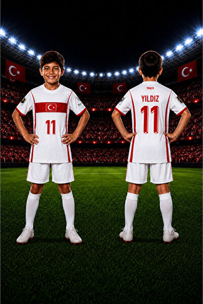 Genel Markalar Kenan Yıldız 11 Numaralı Çocuk Futbol Forması Beyaz Kırmızı Tü...