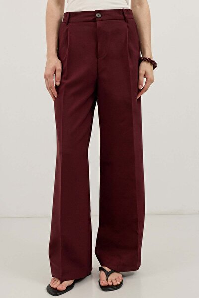 Antioch Burgundy Wide-Leg Pleated Trousers