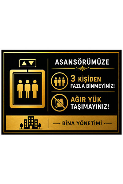 LucitART Lüks Gold Serisi Asansör Kullanım Talimatı Uyarı Levhası - Yük ve Ki...