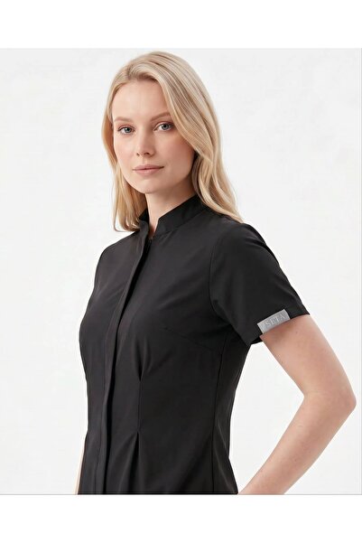 SETA UNİFORM Set de uniforme medicale negre pentru femei, cu guler în V – Uni...