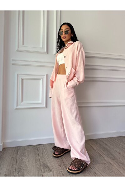 CC STORE Compleu din muselină SANTORINI LOVE, cămașă scurtă și pantaloni largi