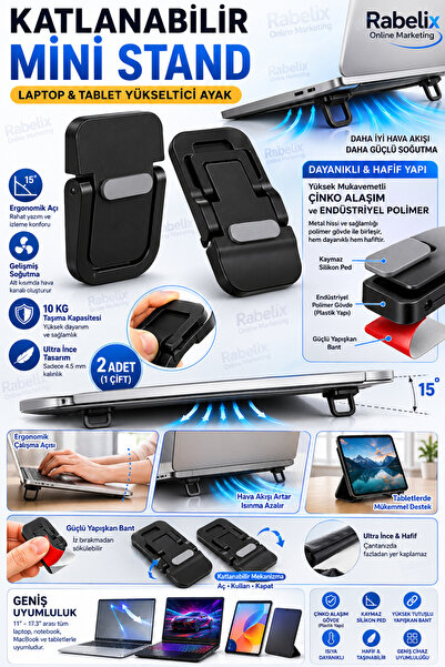 Rabelix Online Marketing Foldable Laptop Stand 2 Pieces Notebook Riser Feet E...
