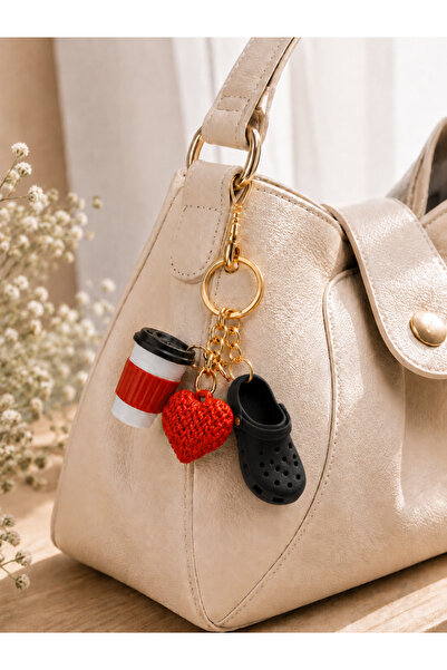 Eyiser Store 3-Piece Coffee, Heart, and Slipper Bag Charm and Keychain Set - ...