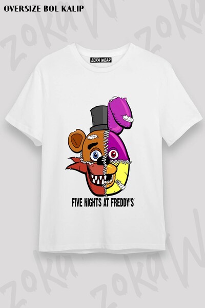 ZOKAWEAR Unisex Loose Fit Fnaf Five Nights V12 Printed T-Shirt