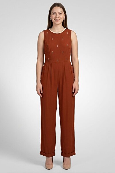 Harmont & Blaine Women Rhinestone Sleeveless Jumpsuit, Brown