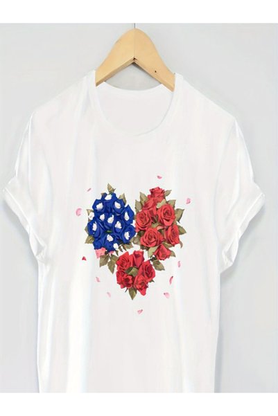 vorena Floral Patterned Oversize White T-Shirt