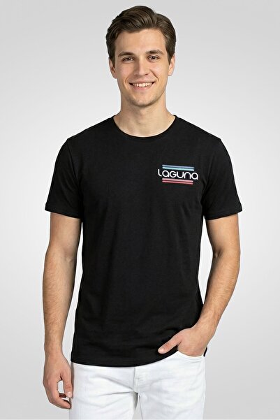 Laguna Men Crew Neck Graphic Print Short Sleeve T-Shirt, Black