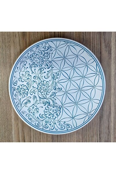 Çini İznik SiriuS 30 cm çapında yaşam çiçeği ve lotus deseniyle tahrirli (çiz...