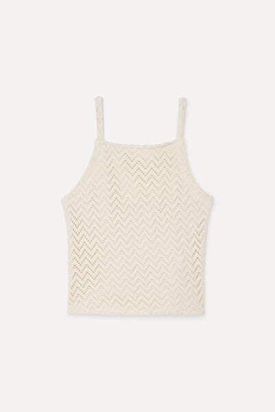 Mudo Women's Ecru Openwork Crop Tank Top