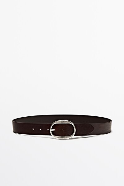 Massimo Dutti Oval tokalı napa deri kemer