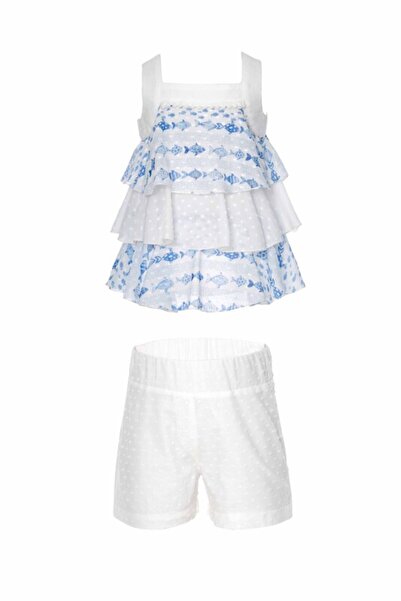 Pamina Baby Girl Fish Print Layered Ruffle Sleeveless Top and Shorts Two-Piec...