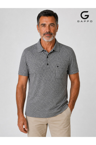 GAPPO T-Shirt Classic Rahat kesim Pamuklu yakalı tek cepli antrasit rengi bab...