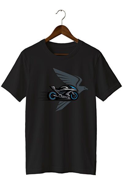 WİDİ Men's Motorcycle Printed Crew Neck Casual Cotton T-Shirt