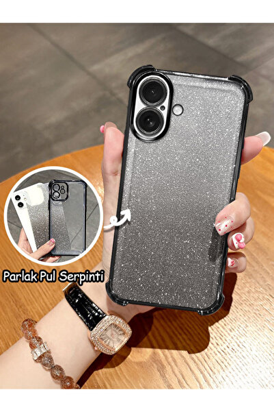 ucuc iPhone 16 Uyumlu Şeffaf Dört Köşe Silikon Kaplama Parlak Kenar Kılıf
