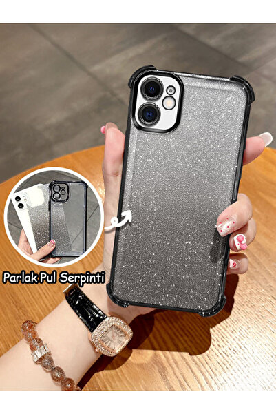 ucuc iPhone 11 Uyumlu Şeffaf Dört Köşe Silikon Kaplama Parlak Kenar Kılıf